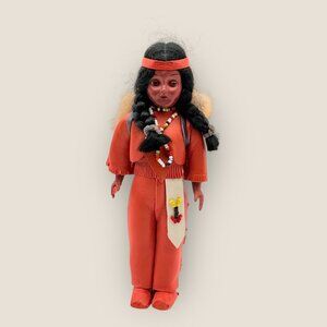 Vintage Native American-Inspired 7.5 inch Doll Beaded Necklace Leather Outfit